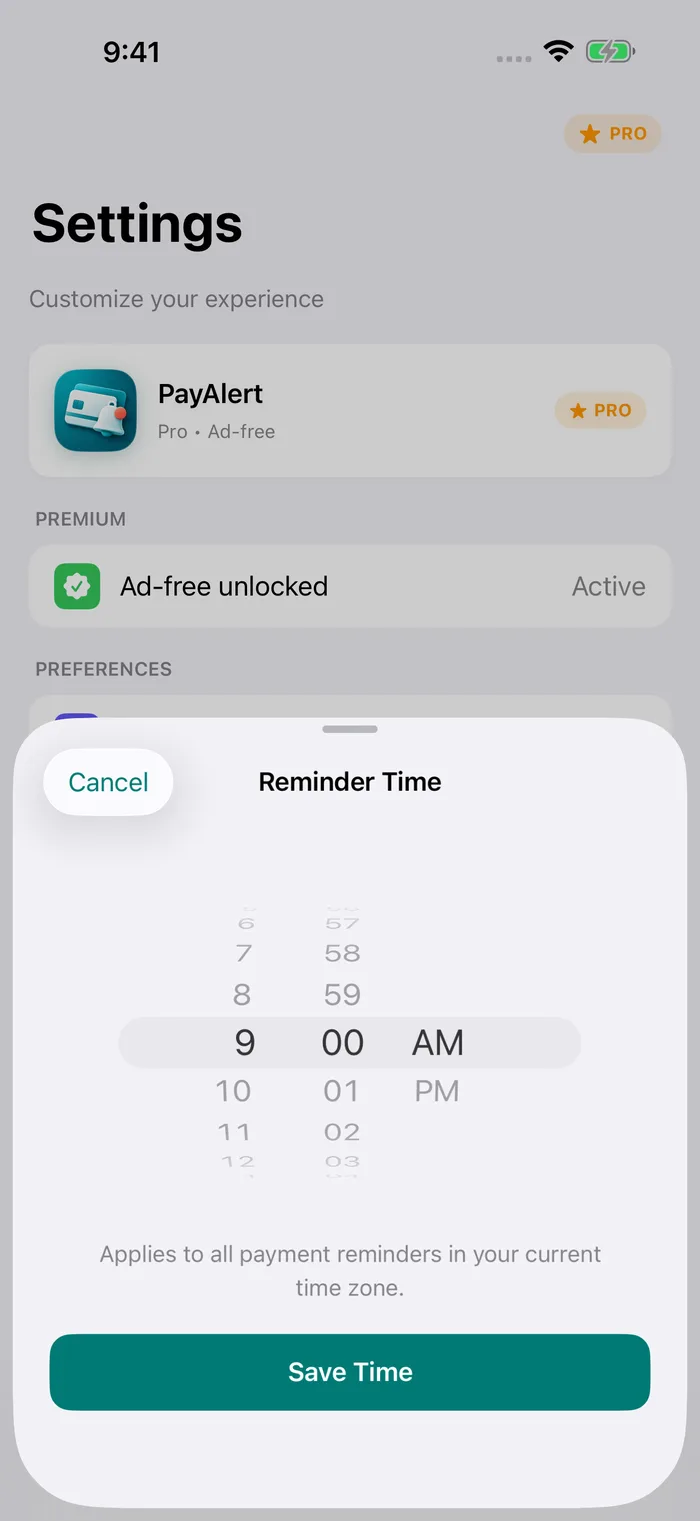 Choose a reminder time in Settings