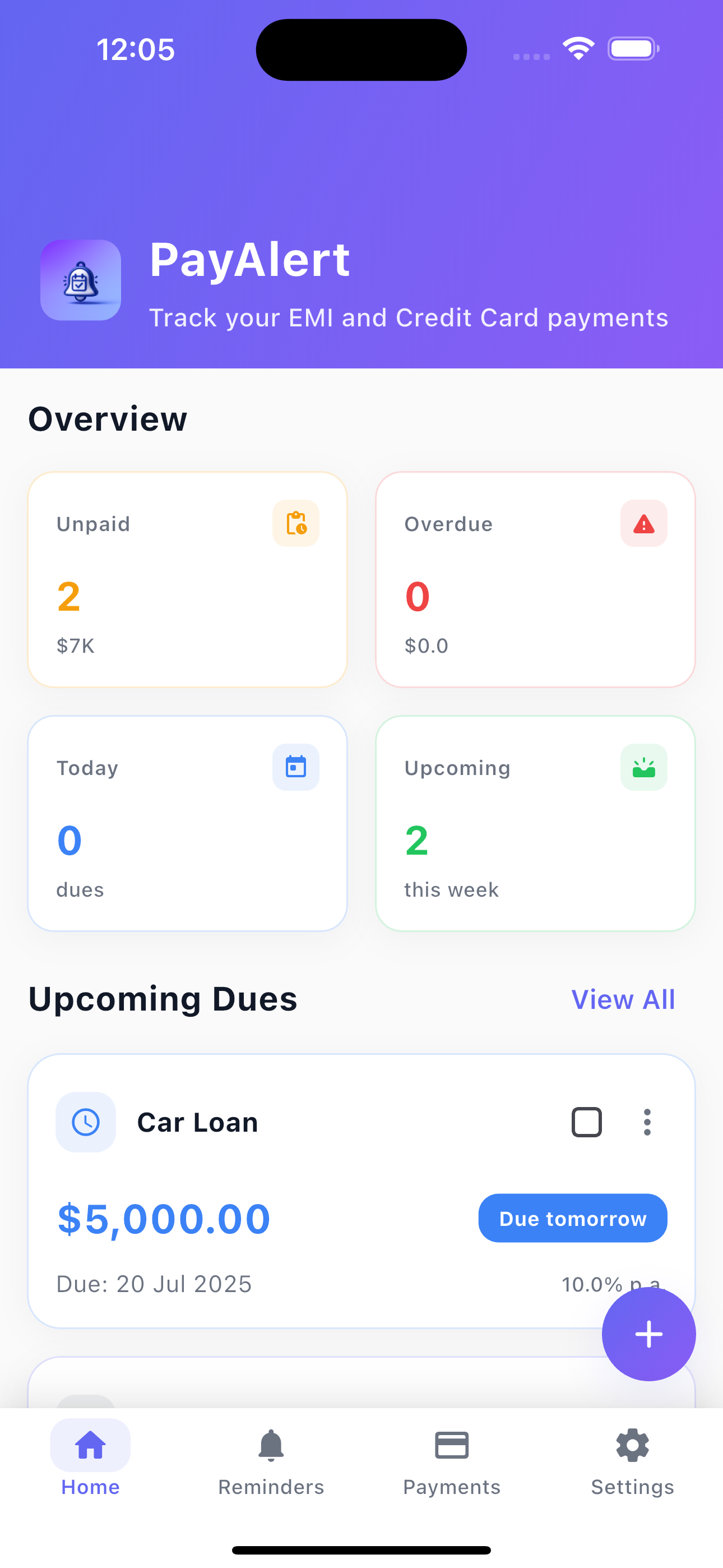 PayAlert Overview Screen